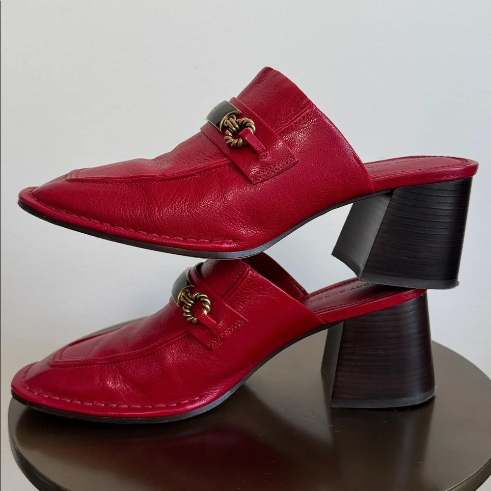 Tory Burch Leather Mules Size US 7.5 Tory Burch Red Leather Slip-On Shoes